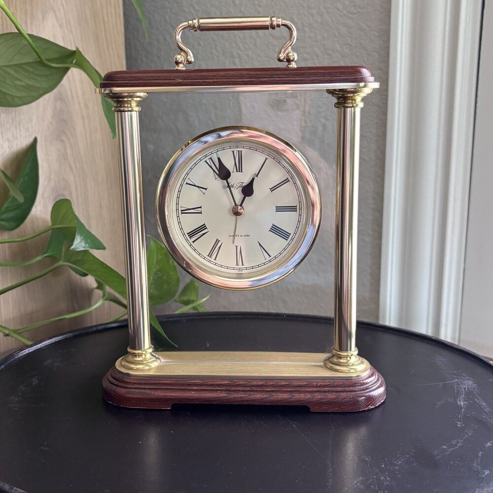 Seth Thomas Abberly Alarm Carriage Clock Brass Wood 3.5” Floating Dial working